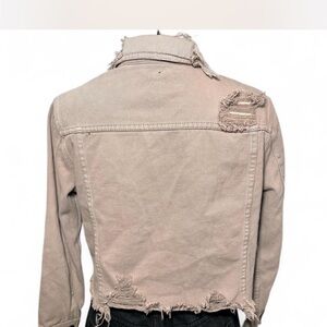 Signature Beige Denim Jacket with Burgundy Tag